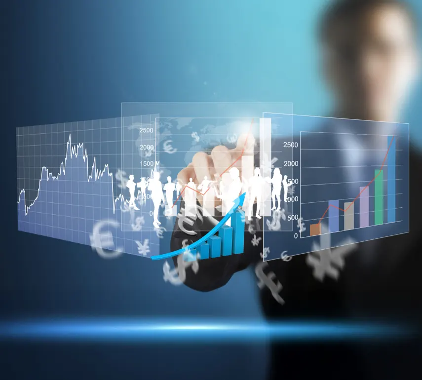 Business professional selecting digital chart showing business growth